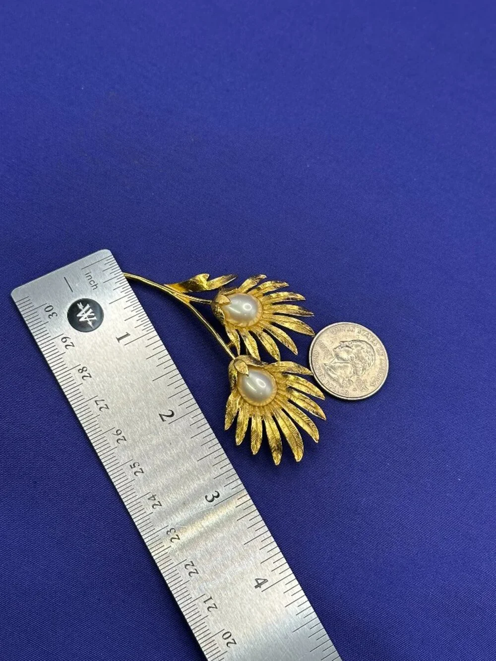 VTG Trifari Gold-Plated Faux Pearl Floral Brooch